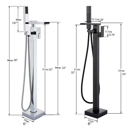 Freestanding Waterfall Brass Bathtub Faucet 2 Function Hand Shower Tap-Shower Faucet-Index Bath
