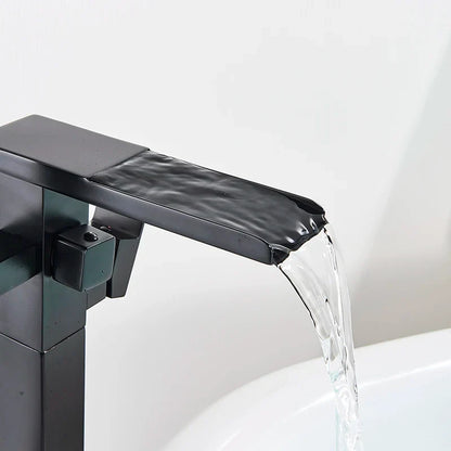 Freestanding Bathtub Faucet Waterfall Tub Filler Matte Black Floor Standing Bathroom Tub Faucet with 2 Function Hand Shower Tap-Index Bath
