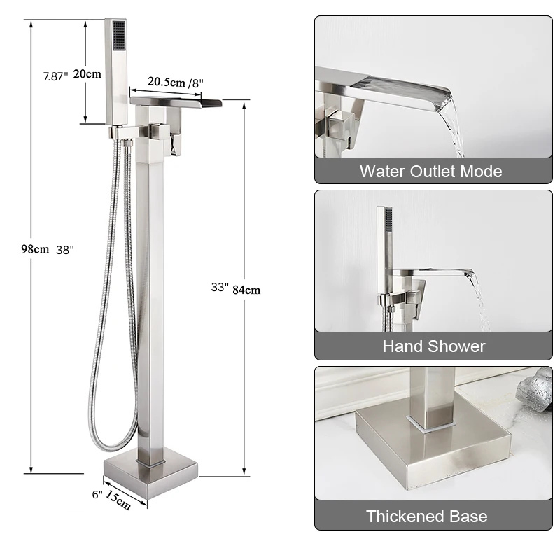 Freestanding Waterfall Brass Bathtub Faucet 2 Function Hand Shower Tap-Shower Faucet-Index Bath