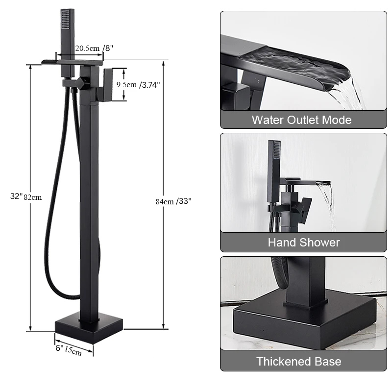 Freestanding Waterfall Brass Bathtub Faucet 2 Function Hand Shower Tap-Shower Faucet-Index Bath