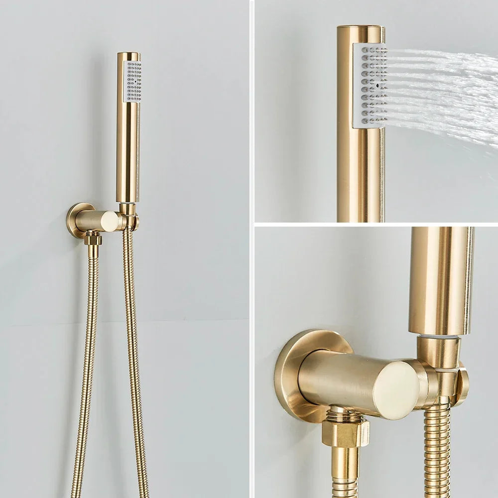 Hand Shower Head Handheld Shower Head Wall Mounted Faucet Accessory-Shower Faucet-Index Bath-Brushed Gold A-Index Bath