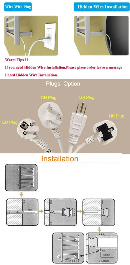 Heated Towel Warmer Hidden Wire Stainless Steel Electric Towel Rack-Towel Bars & Hooks-Index Bath-Gold A-US-110V-Index Bath