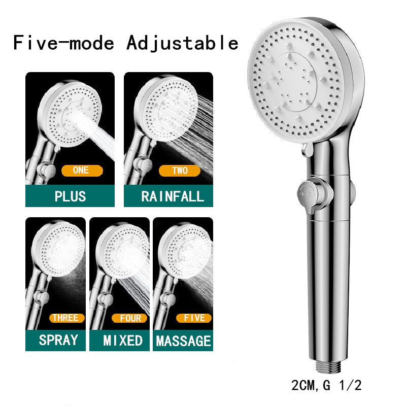 High Pressure Shower Head 5 Functions With Switch On Off Button-Handheld Shower-Index Bath