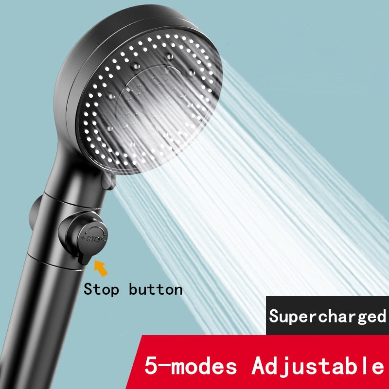 High Pressure Shower Head 5 Functions With Switch On Off Button-Handheld Shower-Index Bath