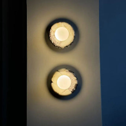 Elif Modern Round Marble Wall Light – White, Green, Wood
