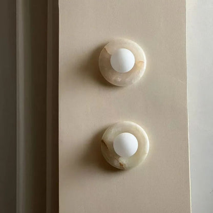 Elif Modern Round Marble Wall Light – White, Green, Wood