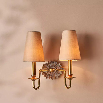 Alessio Vintage Brass Wall Light – Fabric Shade, E14 LED, 13.8"