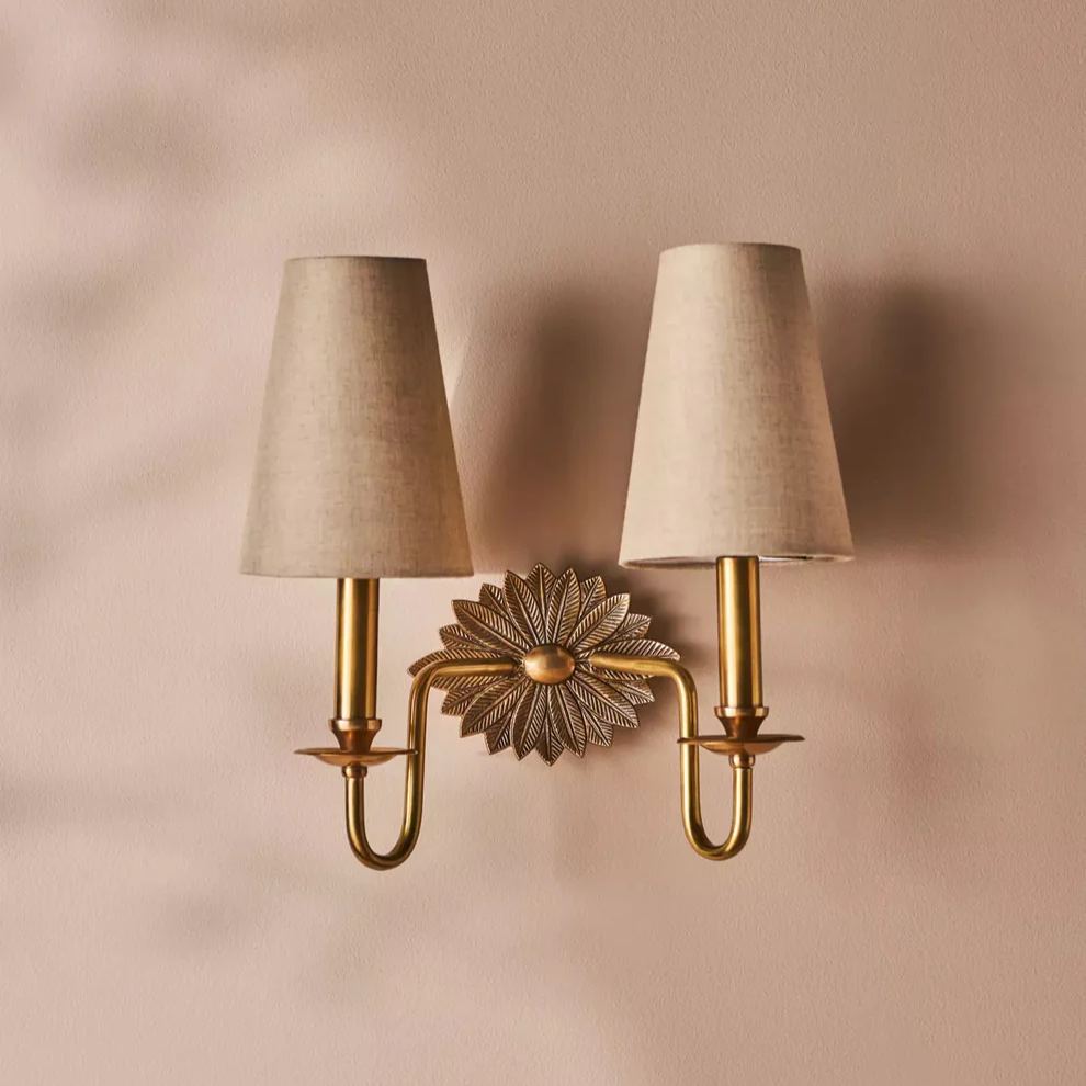 Alessio Vintage Brass Wall Light – Fabric Shade, E14 LED, 13.8"