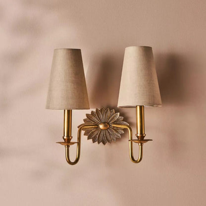 Alessio Vintage Brass Wall Light – Fabric Shade, E14 LED, 13.8"
