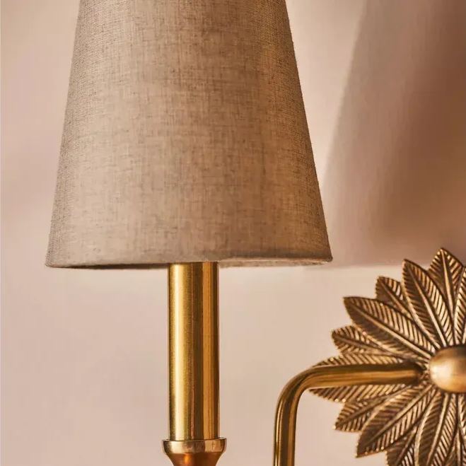 Alessio Vintage Brass Wall Light – Fabric Shade, E14 LED, 13.8"
