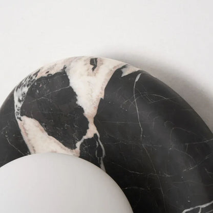Elif Modern Round Marble Wall Light – White, Green, Wood