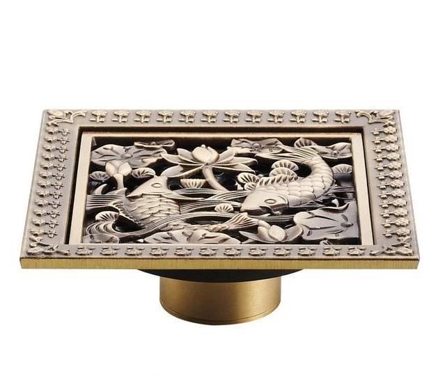 Bath Drains - Elegant Antique Brass Bathroom Shower Floor Grate Drain