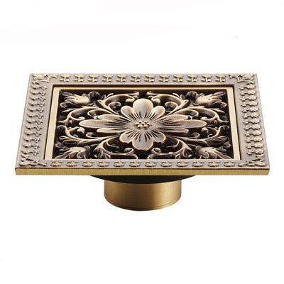 Index Bath 4" Elegant Antique Brass Bathroom Shower Floor Grate Drain-Bath Drains-Index Bath