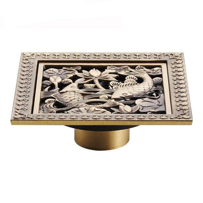 Index Bath 4" Elegant Antique Brass Bathroom Shower Floor Grate Drain-Bath Drains-Index Bath