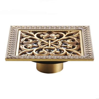 Index Bath 4" Elegant Antique Brass Bathroom Shower Floor Grate Drain-Bath Drains-Index Bath