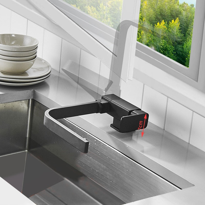 Kitchen Rotating Faucet Folding Down Kitchen Mixer Single Handle Tap-Kitchen Faucet-Index Bath