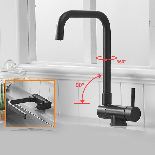 Kitchen Rotating Faucet Folding Down Kitchen Mixer Single Handle Tap-Kitchen Faucet-Index Bath