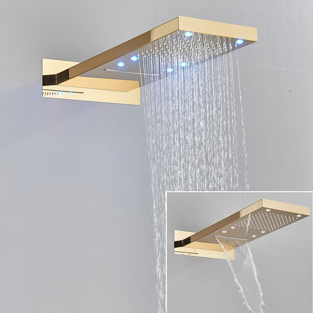LED Rain Waterfall Three Colors Change Wall Mounted Showerhead-Rain Shower Heads-Index Bath