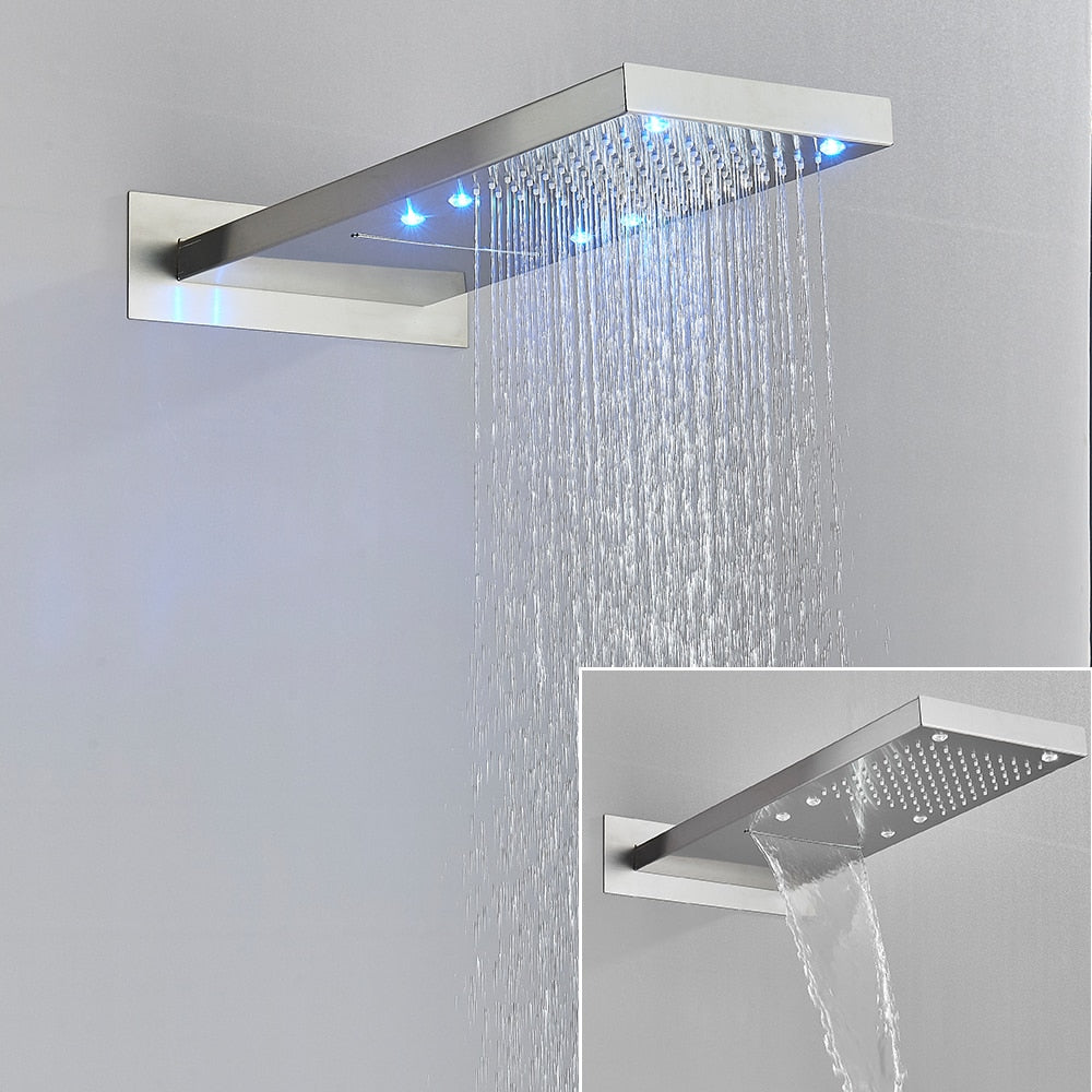 LED Rain Waterfall Three Colors Change Wall Mounted Showerhead-Rain Shower Heads-Index Bath