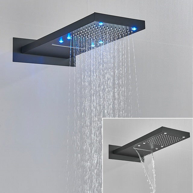 LED Rain Waterfall Three Colors Change Wall Mounted Showerhead-Rain Shower Heads-Index Bath