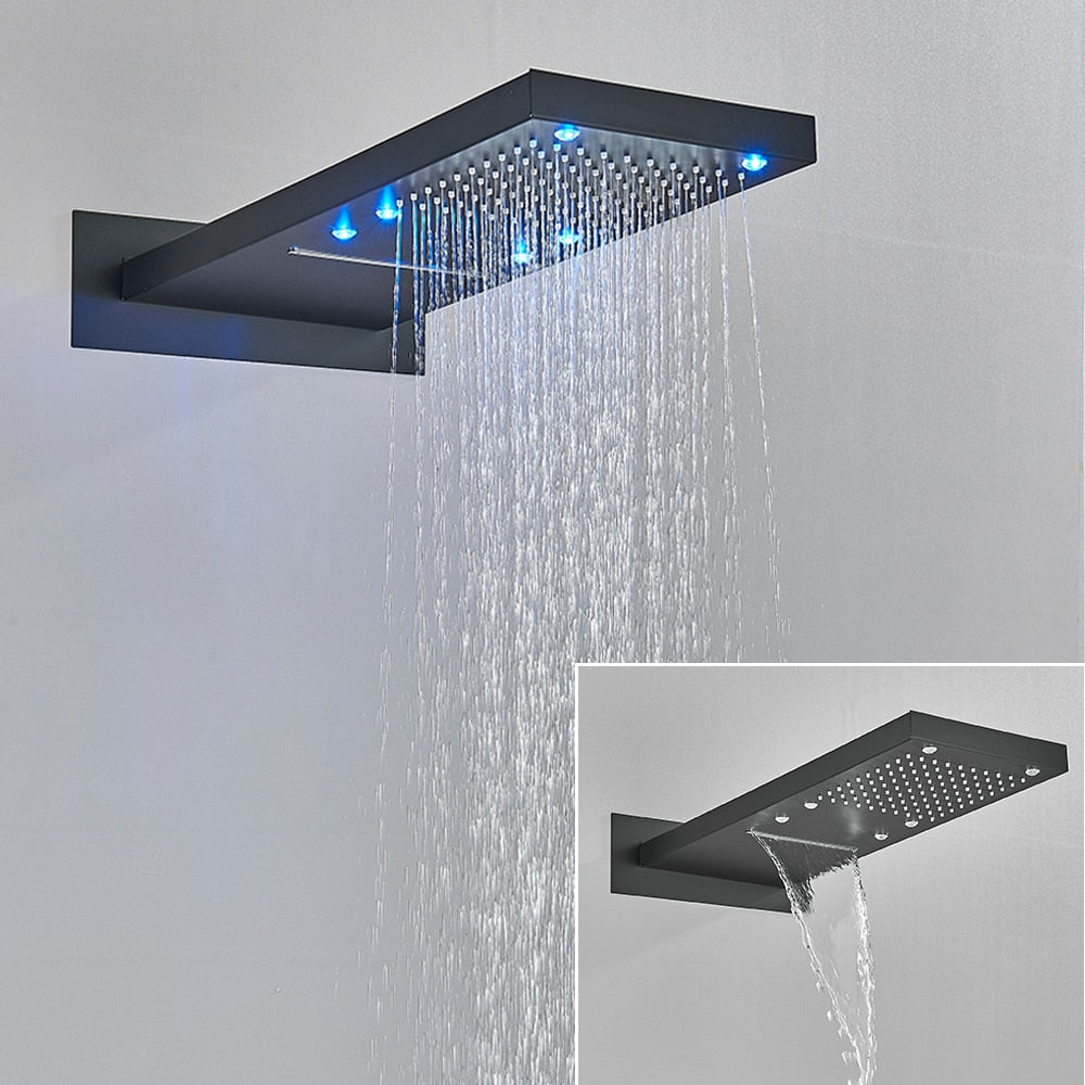 LED Rain Waterfall Three Colors Change Wall Mounted Showerhead-Rain Shower Heads-Index Bath