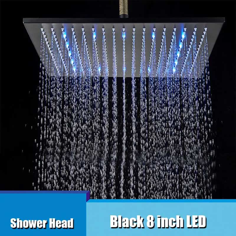 LED Rainfall Shower Head LED Top Over Sprayer Heads Rainfall Shower-Rain Shower Heads-Index Bath-Black Head 8-Index Bath
