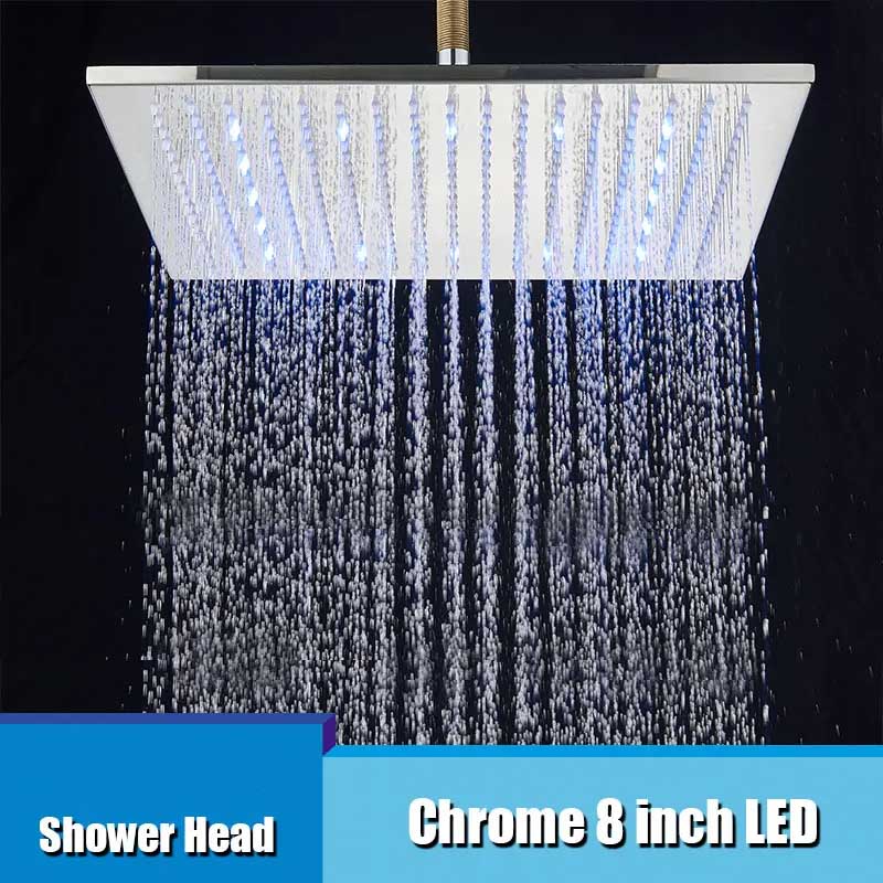 LED Rainfall Shower Head LED Top Over Sprayer Heads Rainfall Shower-Rain Shower Heads-Index Bath-Chrome Head 8-Index Bath