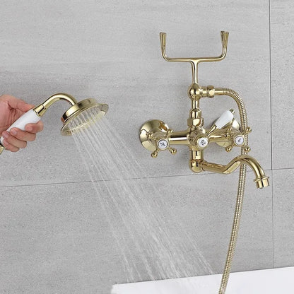 Tuqiu Brushed Gold Bathroom Bathtub Faucet + Handheld Shower Set Gold Luxury BathTub Mixer Taps Wall Mounted Brass-Index Bath-gold-Index Bath