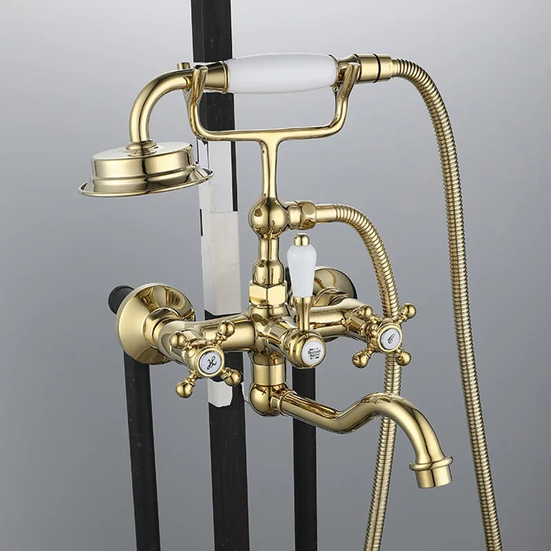 Tuqiu Brushed Gold Bathroom Bathtub Faucet + Handheld Shower Set Gold Luxury BathTub Mixer Taps Wall Mounted Brass-Index Bath-gold-Index Bath