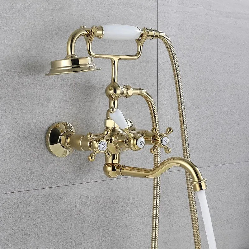 Tuqiu Brushed Gold Bathroom Bathtub Faucet + Handheld Shower Set Gold Luxury BathTub Mixer Taps Wall Mounted Brass-Index Bath-gold-Index Bath
