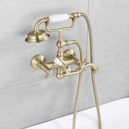 Tuqiu Brushed Gold Bathroom Bathtub Faucet + Handheld Shower Set Gold Luxury BathTub Mixer Taps Wall Mounted Brass-Index Bath-gold-Index Bath