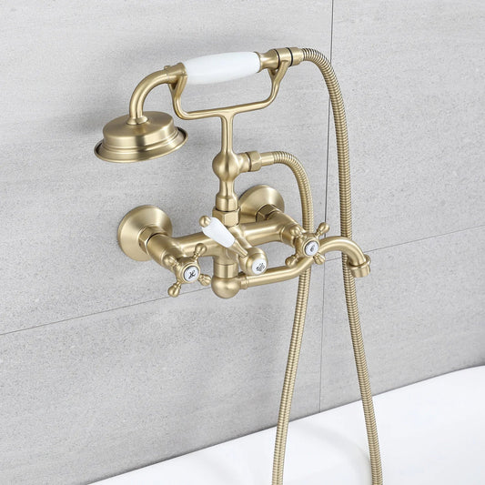 Tuqiu Brushed Gold Bathroom Bathtub Faucet + Handheld Shower Set Gold Luxury BathTub Mixer Taps Wall Mounted Brass-Index Bath-gold-Index Bath