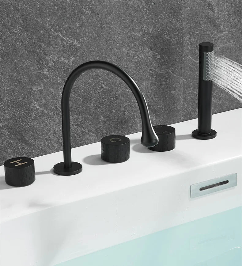 Luxury Brass Deck Mounted 5 Hole Bathtub Basin Faucet Mixer Water Tap