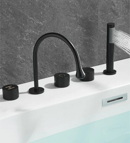 Luxury Brass Deck Mounted 5 Hole Bathtub Basin Faucet Mixer Water Tap