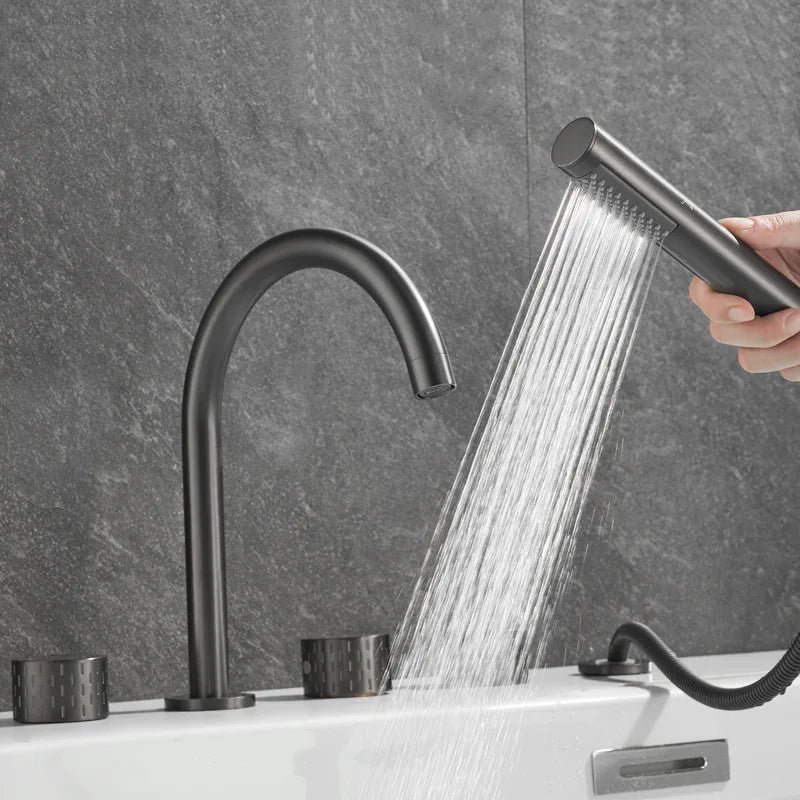 Luxury Brass Deck Mounted 5 Hole Bathtub Basin Faucet Mixer Water Tap