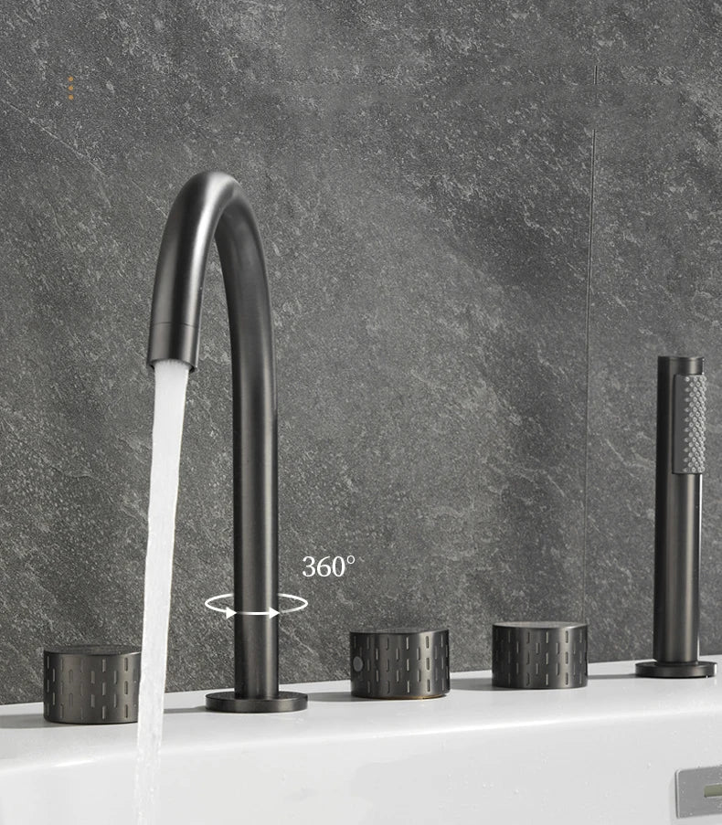 Luxury Brass Deck Mounted 5 Hole Bathtub Basin Faucet Mixer Water Tap