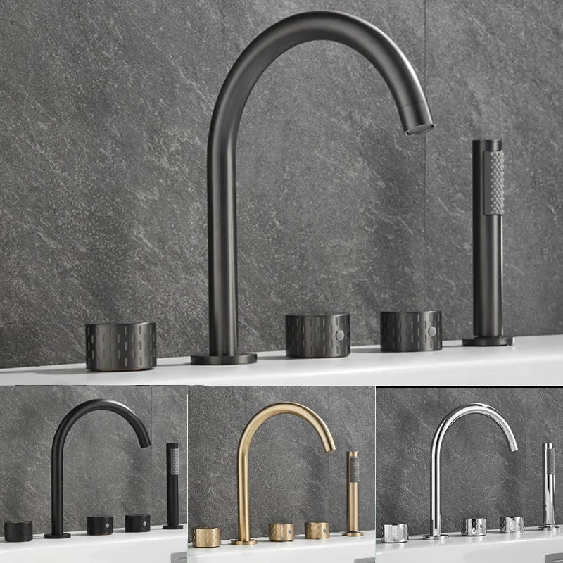 Luxury Brass Deck Mounted 5 Hole Bathtub Basin Faucet Mixer Water Tap