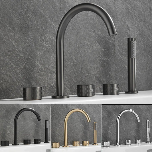 Luxury Brass Deck Mounted 5 Hole Bathtub Basin Faucet Mixer Water Tap