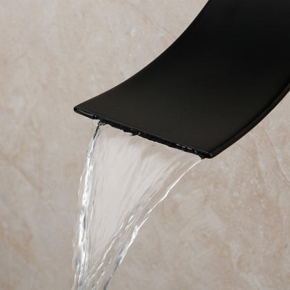 Shower Faucet - Matte Black Rainfall Tub LED Bathtub Rain Square Stainless Steel Shower Head Shower With Mixer Valve