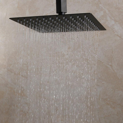 Shower Faucet - Matte Black Rainfall Tub LED Bathtub Rain Square Stainless Steel Shower Head Shower With Mixer Valve