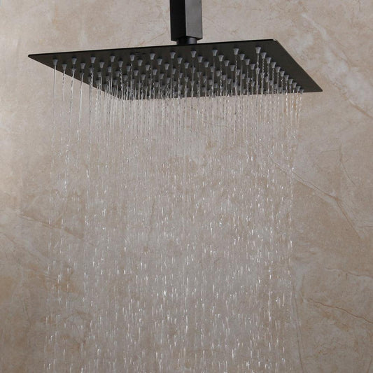 Shower Faucet - Matte Black Rainfall Tub LED Bathtub Rain Square Stainless Steel Shower Head Shower With Mixer Valve