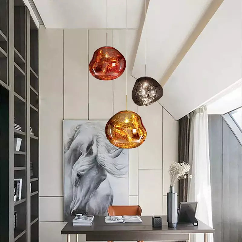 Modern Sculptural Metallic Pendant Lamp – Melted Look Design