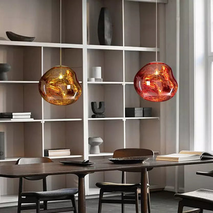 Modern Sculptural Metallic Pendant Lamp – Melted Look Design