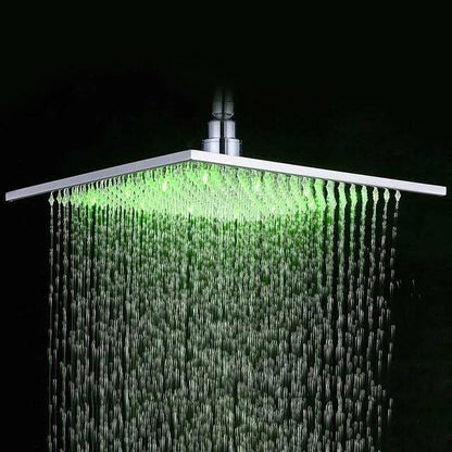Rain Shower Heads - Multi-colored Stainless Steel Square Shaped Rainfall Showerhead With LED Lights