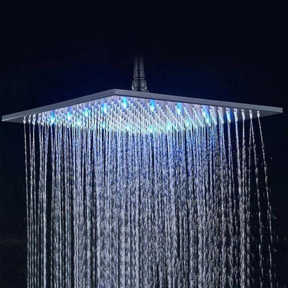 Rain Shower Heads - Multi-colored Stainless Steel Square Shaped Rainfall Showerhead With LED Lights