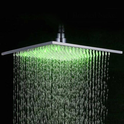 Rain Shower Heads - Multi-colored Stainless Steel Square Shaped Rainfall Showerhead With LED Lights