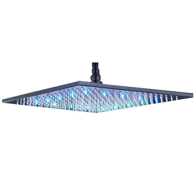 Rain Shower Heads - Multi-colored Stainless Steel Square Shaped Rainfall Showerhead With LED Lights