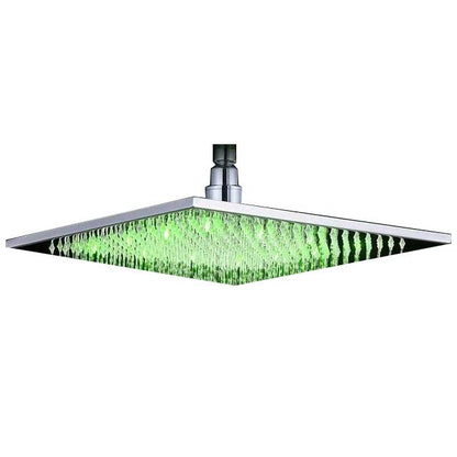 Rain Shower Heads - Multi-colored Stainless Steel Square Shaped Rainfall Showerhead With LED Lights