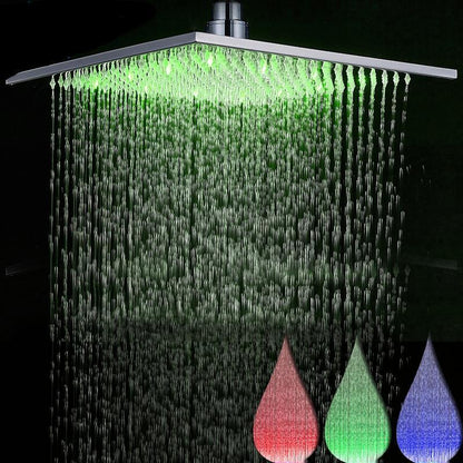 Rain Shower Heads - Multi-colored Stainless Steel Square Shaped Rainfall Showerhead With LED Lights