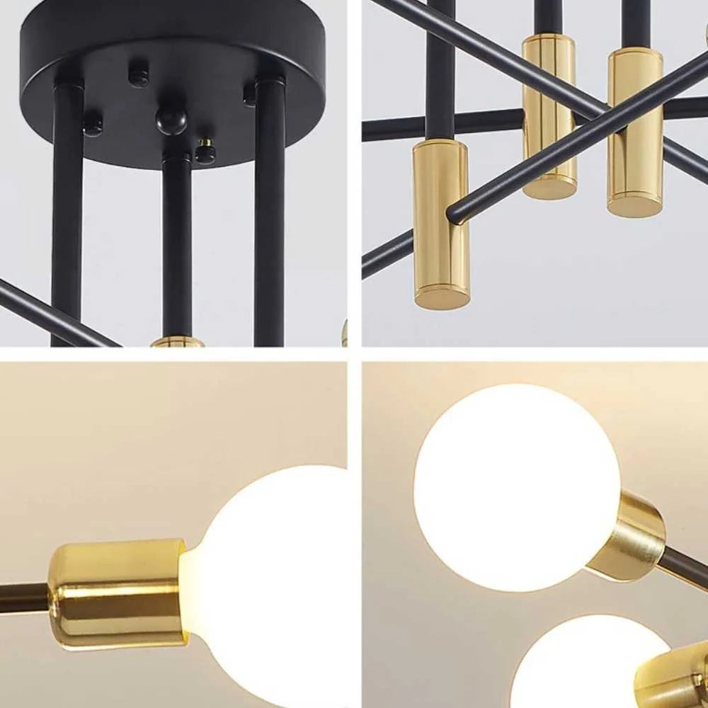 Valentina Retro Satellite Metal Ceiling Light – Black/Gold, 4/6/8 Heads